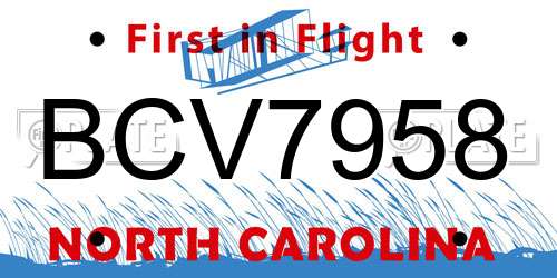 BCV7958 North Carolina License Plate