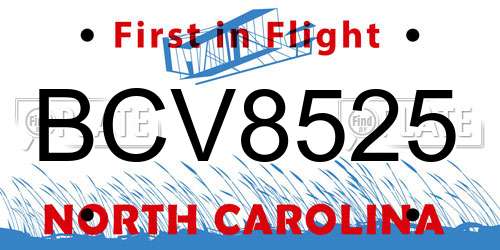 BCV8525 North Carolina License Plate