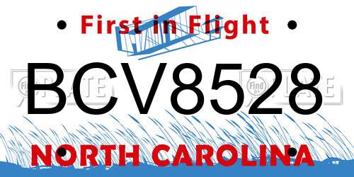 BCV8528 North Carolina License Plate