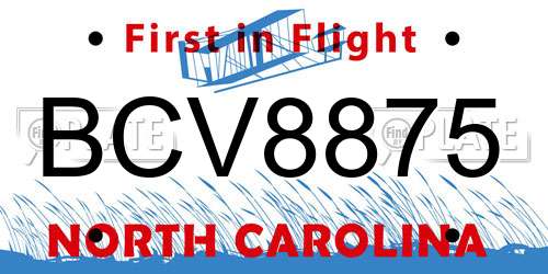 BCV8875 North Carolina License Plate