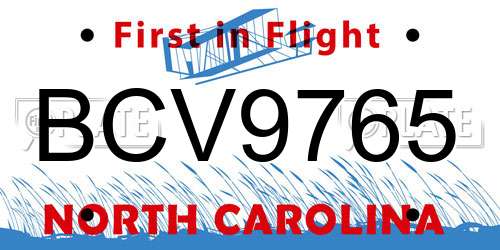 BCV9765 North Carolina License Plate