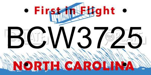 BCW3725 North Carolina License Plate