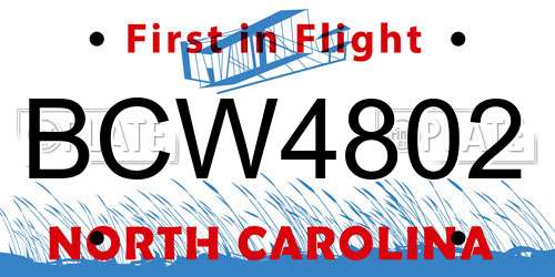 BCW4802 North Carolina License Plate