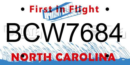 BCW7684 North Carolina License Plate