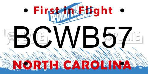 BCWB57 North Carolina License Plate