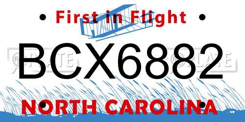 BCX6882 North Carolina License Plate