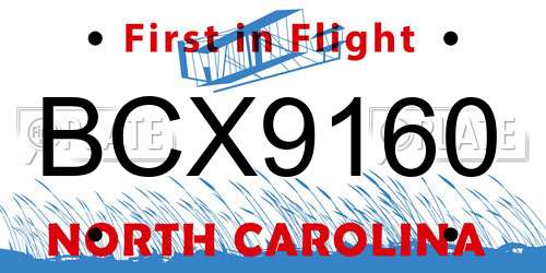 BCX9160 North Carolina License Plate