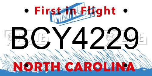 BCY4229 North Carolina License Plate