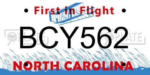BCY562 North Carolina License Plate