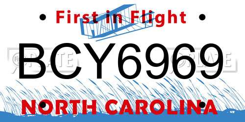 BCY6969 North Carolina License Plate
