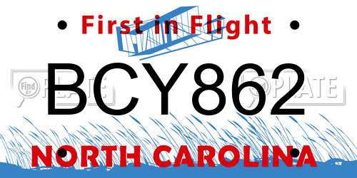 BCY862 North Carolina License Plate