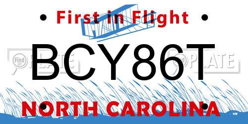 BCY86T North Carolina License Plate