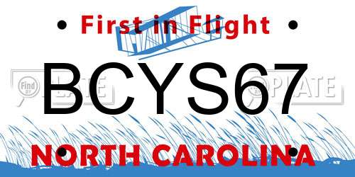 BCYS67 North Carolina License Plate