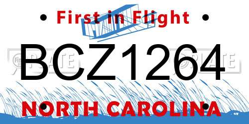 BCZ1264 North Carolina License Plate