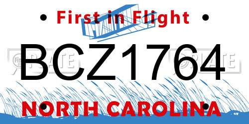 BCZ1764 North Carolina License Plate