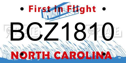BCZ1810 North Carolina License Plate