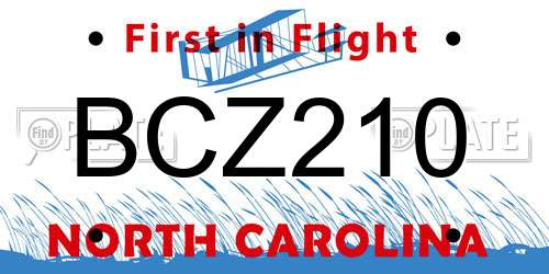 BCZ210 North Carolina License Plate