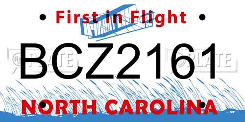BCZ2161 North Carolina License Plate