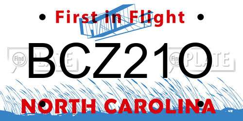 BCZ21O North Carolina License Plate