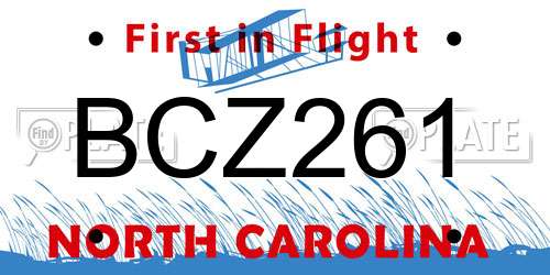 BCZ261 North Carolina License Plate