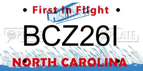 BCZ26I North Carolina License Plate