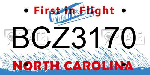 BCZ3170 North Carolina License Plate