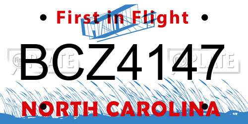 BCZ4147 North Carolina License Plate