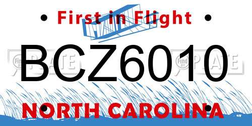 BCZ6010 North Carolina License Plate