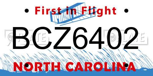 BCZ6402 North Carolina License Plate