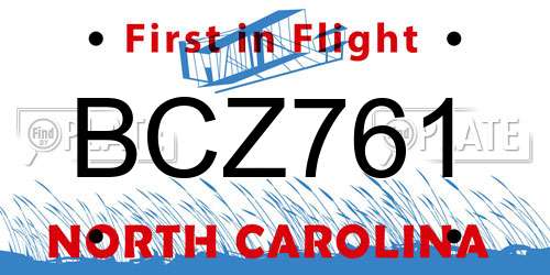 BCZ761 North Carolina License Plate