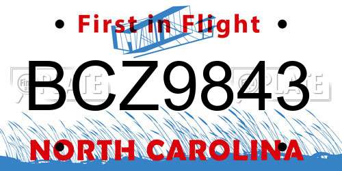BCZ9843 North Carolina License Plate