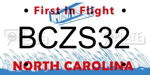 BCZS32 North Carolina License Plate