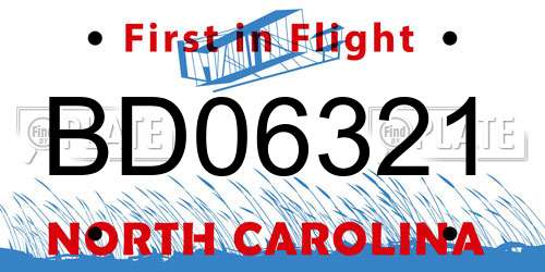 BD06321 North Carolina License Plate
