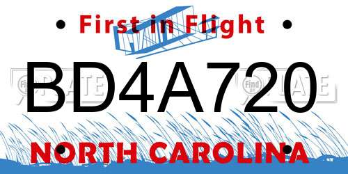BD4A720 North Carolina License Plate