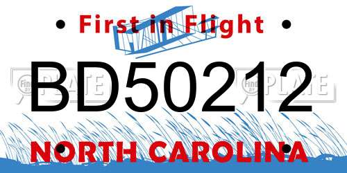 BD50212 North Carolina License Plate