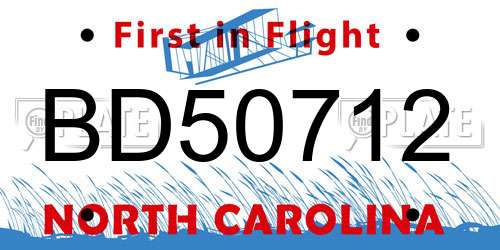 BD50712 North Carolina License Plate