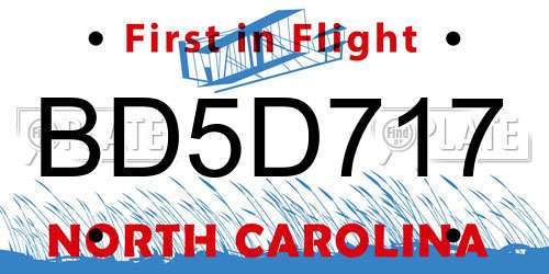 BD5D717 North Carolina License Plate