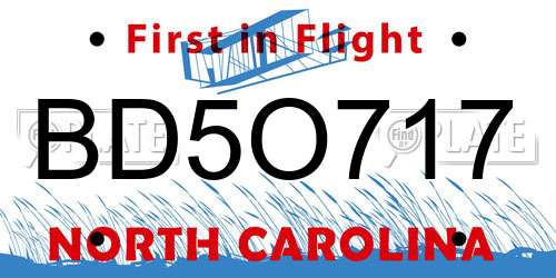 BD5O717 North Carolina License Plate