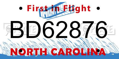 BD62876 North Carolina License Plate