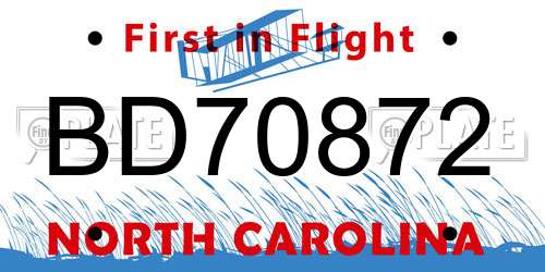 BD70872 North Carolina License Plate