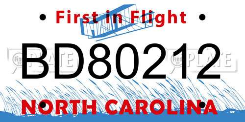 BD80212 North Carolina License Plate