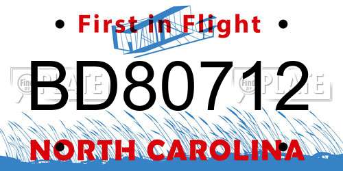 BD80712 North Carolina License Plate
