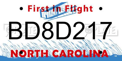 BD8D217 North Carolina License Plate
