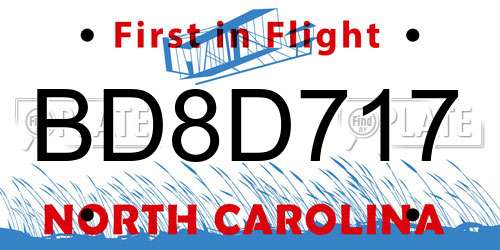 BD8D717 North Carolina License Plate