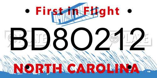 BD8O212 North Carolina License Plate