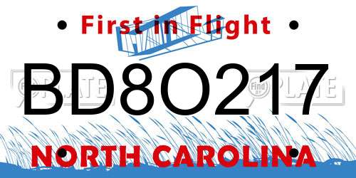 BD8O217 North Carolina License Plate