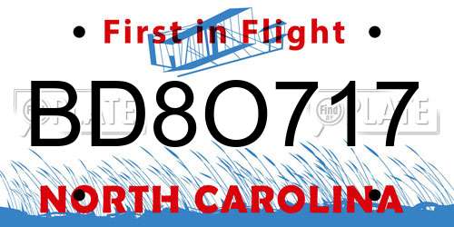 BD8O717 North Carolina License Plate