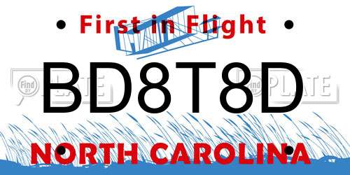 BD8T8D North Carolina License Plate