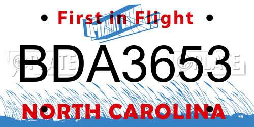 BDA3653 North Carolina License Plate