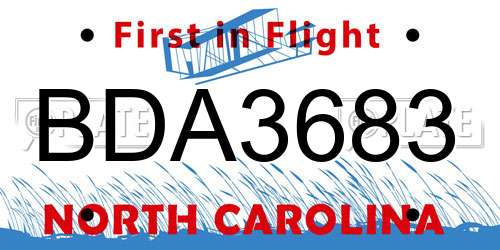 BDA3683 North Carolina License Plate